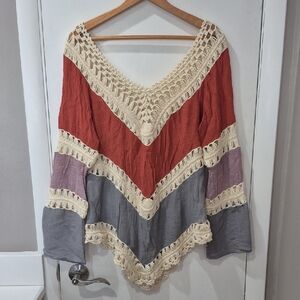 Multicolor Crochet V-Neck Sweater